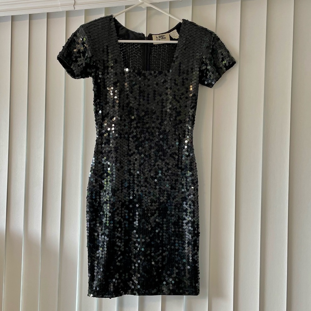 Vintage Black Sequin Mini Dress- Size 4